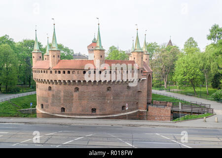 Kraków Barbican in Krakau, Polen. Stockfoto