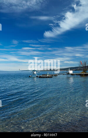 Wasserflugzeug und Lake Taupo, Taupo, Nordinsel, Neuseeland Stockfoto