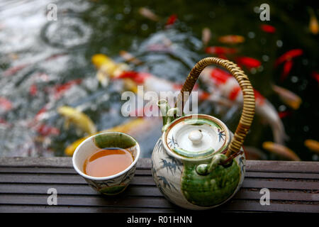 Kaffee Set der Goldfisch Stockfoto