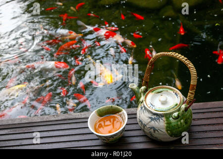 Kaffee Set der Goldfisch Stockfoto