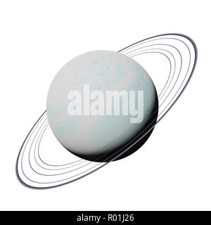 Planet Uranus isoliert auf weißem Hintergrund, Teil des Sonnensystems Stockfoto