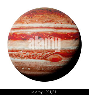 Planet Jupiter isoliert auf weißem Hintergrund, Teil des Sonnensystems Stockfoto