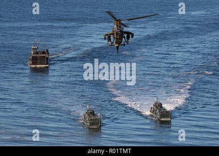 Byneset, Norwegen. 30. Oktober, 2018. NATO-Truppen aus Frankreich, Deutschland und den Niederlanden eine amphibische Landung während der Übung Trident Zeitpunkt 18. Oktober 30, 2018 in Trondheim, Norwegen. Die multi-nationale Übung ist die größte NATO-Übung seit 2015 und umfasst mehr als 50.000 militärische Mitglieder aus 31 Ländern. Credit: Planetpix/Alamy leben Nachrichten Stockfoto