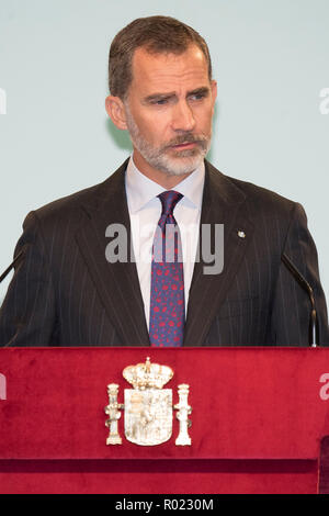 Madrid, Spanien. 31 Okt, 2018. König Felipe VI. von Spanien während der Lesung von Constitución Española anlässlich des 40. Jahrestages der spanischen Verfassung im Instituto Cervantes. Madrid, 31.10.2018 | Verwendung der weltweiten Kredit: dpa/Alamy leben Nachrichten Stockfoto