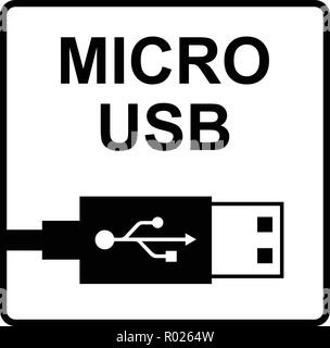 Ein schwarzes Symbol vector Micro-USB-Kabel Stock Vektor