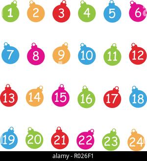 Adventskalender aus Weihnachtskugeln, Vektor Stock Vektor