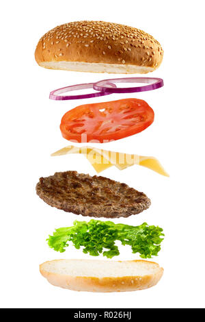 Große Fleisch burger Zutaten isoliert auf weißem Stockfoto
