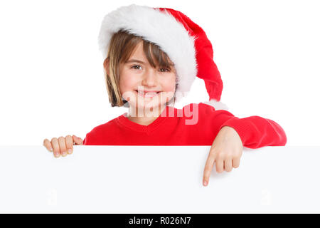 Kind Mädchen Weihnachten Santa Claus zeigen gerne leer Banner kopieren Space copyspace Stockfoto