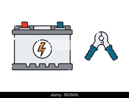 Fahrzeugbatterie. Abstraktes flaches Symbol. Vektorabbildung. Elektrischer Druckspeicher. Stock Vektor