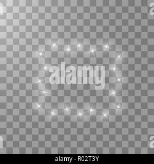 Weißer Rahmen mit Licht Effekte, glänzenden Luxus banner Vector Illustration. Leuchten die goldenen Rahmen mit Funken und Spotlight Lichteffekte. Leuchtendes Rechteck Banner auf schwarz transparent Hintergrund isoliert Stock Vektor