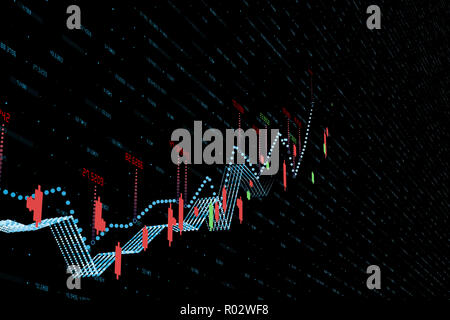3D-Rendering, Aktienchart mit schwarzem Hintergrund Stockfoto