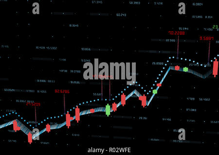 3D-Rendering, Aktienchart mit schwarzem Hintergrund Stockfoto