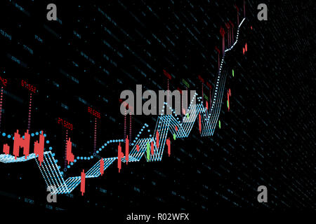3D-Rendering, Aktienchart mit schwarzem Hintergrund Stockfoto