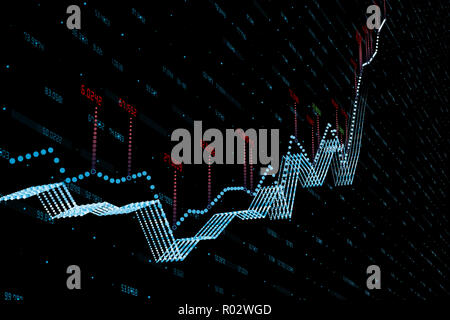 3D-Rendering, Aktienchart mit schwarzem Hintergrund Stockfoto