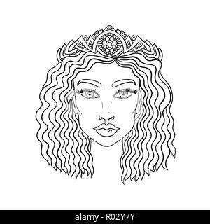 Doodle Mädchen Gesicht. Frauen portrait für Erwachsene Malbuch. Vector Illustration. Stock Vektor