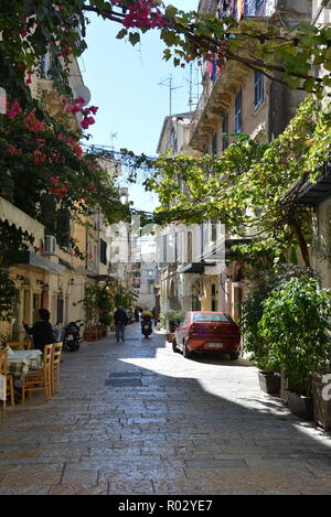 Straße in die Stadt Korfu Stockfoto