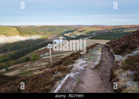 Misty Herbst morgen am Whinstone Lee Tor auf Derwent Kante im Peak District National Park, Derbyshire, England. Stockfoto