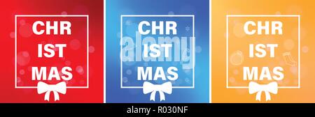 Eine Reihe von Weihnachten Themen Poster oder Postkarten mit festliches Dekor und Bokeh Wirkung. Stock Vektor