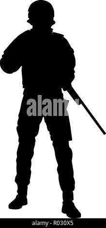 Polizei Sniper mit Gewehr vektor Silhouette Stock Vektor