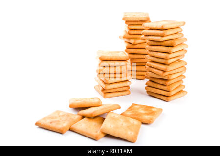 3 Stapel von Cookie auf weißem Hintergrund isoliert Stockfoto