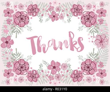 Dank vector pink und Burgund florals mit Licht aquamarin Blätter editierbare Blumenkranz auf einem rosa Hintergrund. Stock Vektor