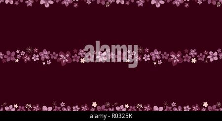 Anspruchsvolle vector pink und Burgund floral Horizontale nahtlose Muster auf dunklem Kastanienbraun Hintergrund. Nüchtern, festliche und Spaß. Stock Vektor