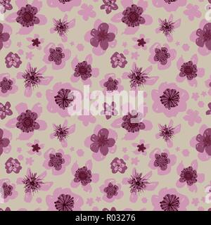 Anspruchsvolle vector pink und Burgund floral nahtlose Muster auf Creme Hintergrund. Nüchtern, festliche und Spaß. Stock Vektor