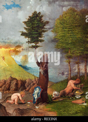 Lorenzo Lotto, Allegorie von Tugend und Laster 1505 Öl auf Leinwand, Nationalgalerie, Washington, D.C., USA. Stockfoto