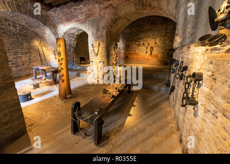 Folterkammer in der Burg Gravensteen Stockfoto