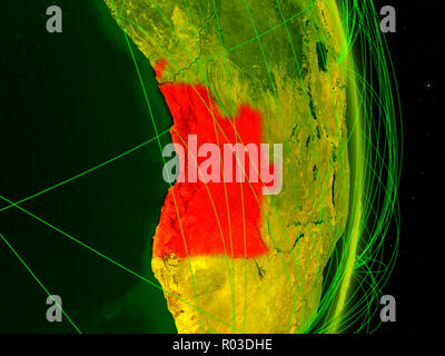 Angola auf Digital Planet Erde mit Netzwerk. Konzept der Konnektivität, Reisen und Kommunikation. 3D-Darstellung. Elemente dieses Bild durch N eingerichtet Stockfoto