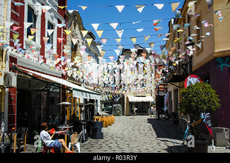 PLOVDIV, Bulgarien - 10. Juni 2017: Straße im Stadtteil Kapana, Stadt von Plovdiv, Bulgarien Stockfoto