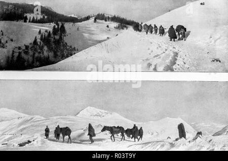 Die serbischen Truppen durch Albanien Berge, 1915 Rückzug, Albanien Stockfoto