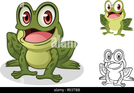 Männliche frog cartoon Charakter Maskottchen Design, einschließlich Flachbild- und Line Art Design, auf weißem Hintergrund, vector clip art Illustration. Stock Vektor