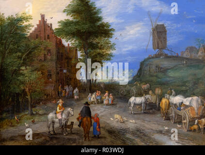 Village Road mit Vieh und Wagen, Jan Brueghel der Ältere, 1611, Zürich, Kunsthaus, Zürich, Schweiz, Europa Stockfoto