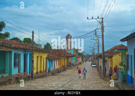 Trinidad ist eine Stadt im Zentrum von Kuba, für die koloniale Altstadt und Kopfsteinpflaster bekannt. Stockfoto