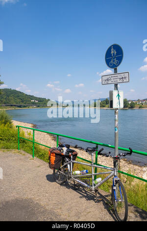 Die Eurovelo 15 Radweg entlang des Rheins in der Nähe von Bonn Deutschland. Stockfoto