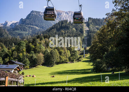 Mit der Seilbahn auf den Jenner Berg, Nationalpark Berchtesgaden, Deutschland, Europa Stockfoto