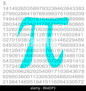 Pi zu mehreren hundert Nachkommastellen auf einem Hintergrund mit einem Pi-Symbol gesetzt. Stockfoto