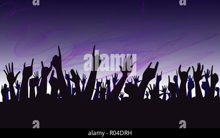 Handzeichen in der Luft bei einem Konzert Stockfoto