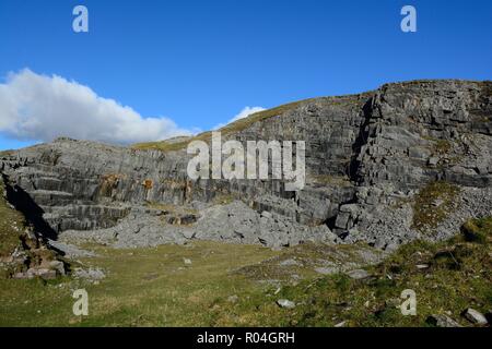 Die Reste der alten Kalksteinbruch Funktionsweise Ogof Ffynnon Ddu Naturschutzgebiet Obere Swansea Tal Fforest Fawr UNESCO-Geopark Wales UK Stockfoto