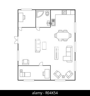 Den Plan für die Architektur mit Möbeln. Haus Grundriss, auf weißem Hintergrund, Vektor illustration Stock Vektor