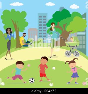 Menschen und Kinder im Park, cartoon Vector Illustration Stock Vektor