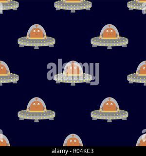 Roboter oder ufo in Raumschiff nahtlose Muster, lustige Cartoon Vector Illustration Stock Vektor