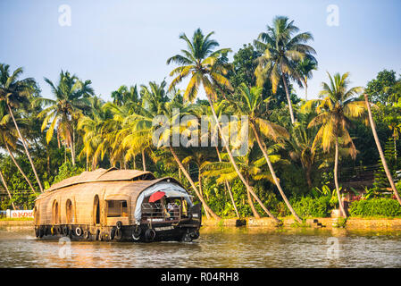 Hausboot in den Backwaters in der Nähe von Alappuzha (Alleppey), Kerala, Indien, Asien Stockfoto