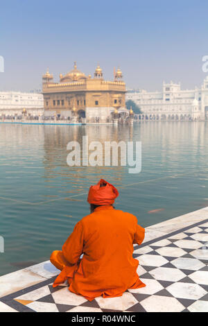 Sikh am Harmandir Sahib (der Goldene Tempel), Amritsar, Punjab, Indien, Asien Stockfoto