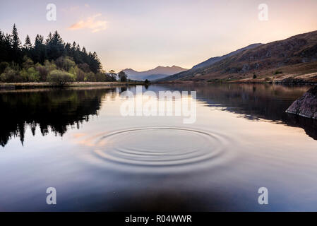 Llynnau Mymbyr See bei Sonnenuntergang, Capel Curig, Snowdonia National Park, North Wales, Vereinigtes Königreich, Europa Stockfoto