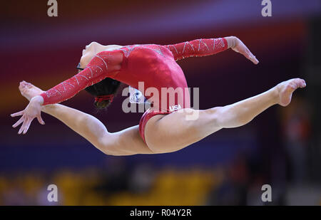 Doha, Katar. 01 Nov, 2018. Morgan Hurd (USA) am Boden. GES/Turnen/Gymnastik Weltmeisterschaften in Doha, multi-bekämpfung Endrunden, 01.11.2018 - GES/Turnen/Gymnastik-WM: 01.11.2018 - | Verwendung der weltweiten Kredit: dpa/Alamy leben Nachrichten Stockfoto