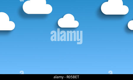 Blauer Himmel mit weißen Wolken Farbverlauf Hintergrund. Flat Style einfach Stockfoto