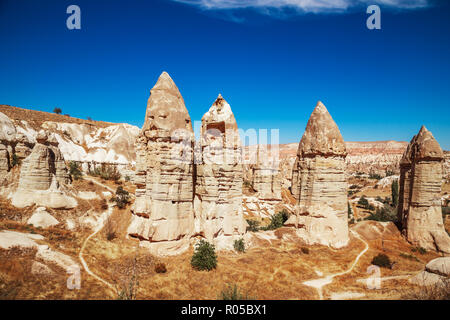 Liebe Tal in Kappadokien. Fantastische Bergwelt im Zentrum der Türkei. Stockfoto