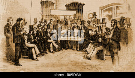 1859 - ein Treffen der Financial Exchange (Börse) in Buenos Aires über Aktien und Anteile Stockfoto